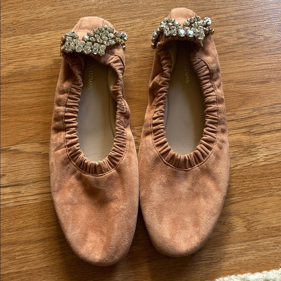 Stuart Weitzman Flat Women 8 M Ballet Rhinestone Dixie Elastic Work Party Core - Picture 2 of 6